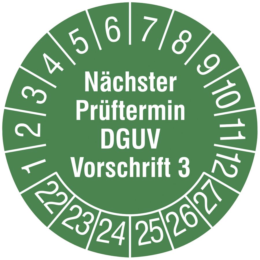 Prüfplakette CIMCO "Nächster Prüftermin DGUV V3 2022" Ø20mm grün