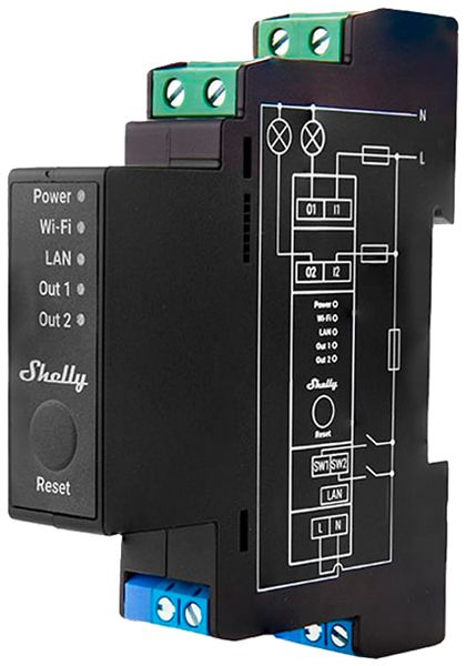 REG-RF-Schaltaktor Shelly Pro 2PM Bt/Wi-Fi 2-Kan 110…240V 1TE