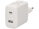 Chargeur USB MAX HAURI 1×A+1×C PD 30W 5/9VDC 2.4/2A T26 240VAC blanc