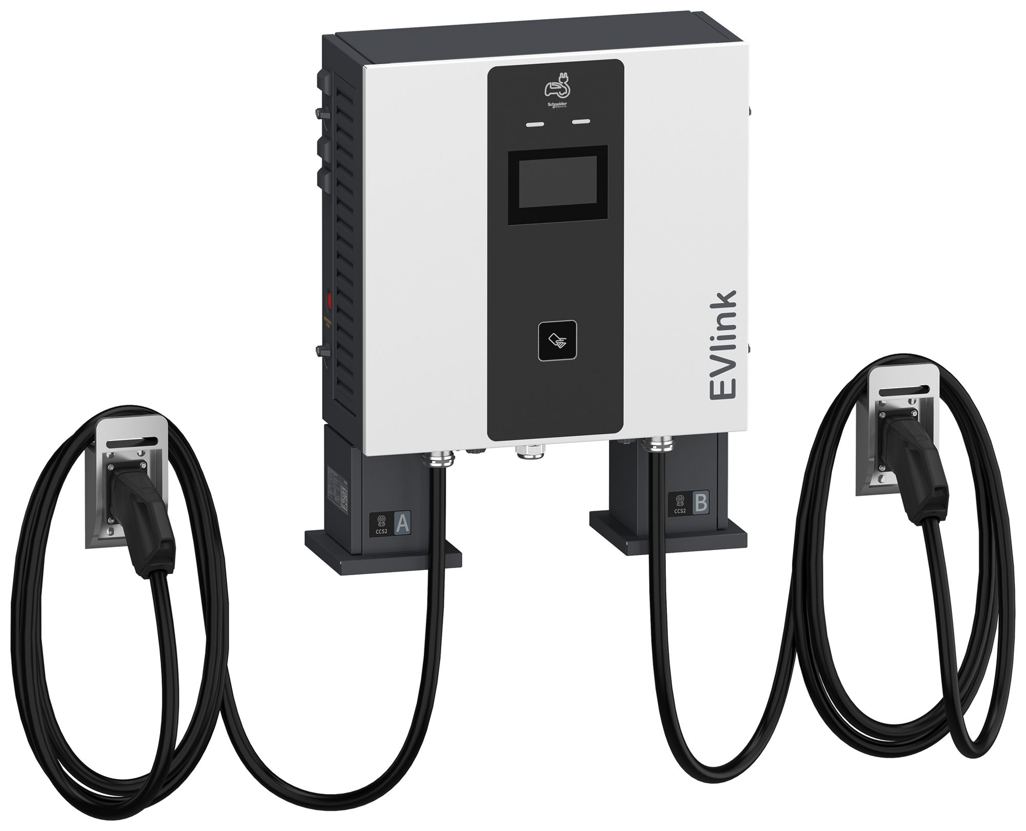 Station de charge EVlink Pro 2×CCS2 7m s.gestion câbles 4G ISO15118 IK10 IP55