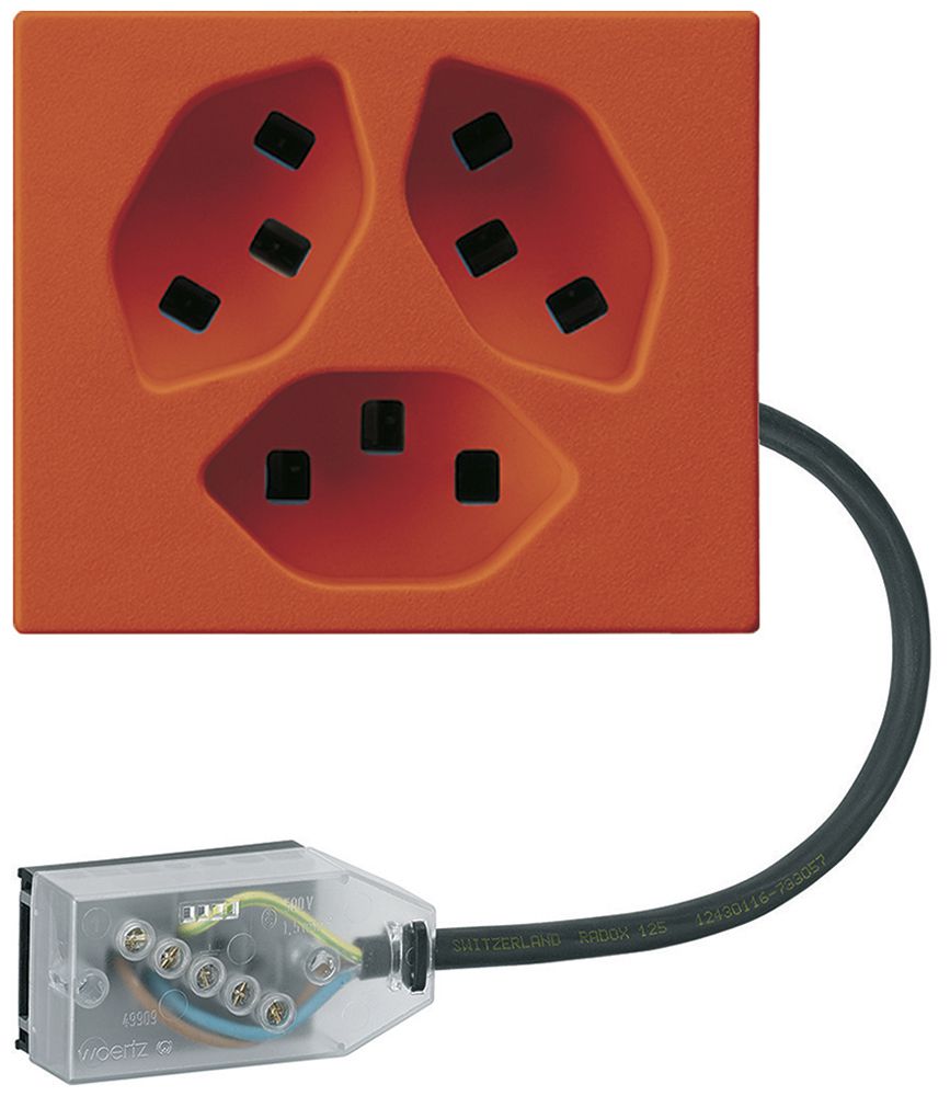 Prise INC 3×type 23 Hager FLF pour câble plat Technofil L1 orange