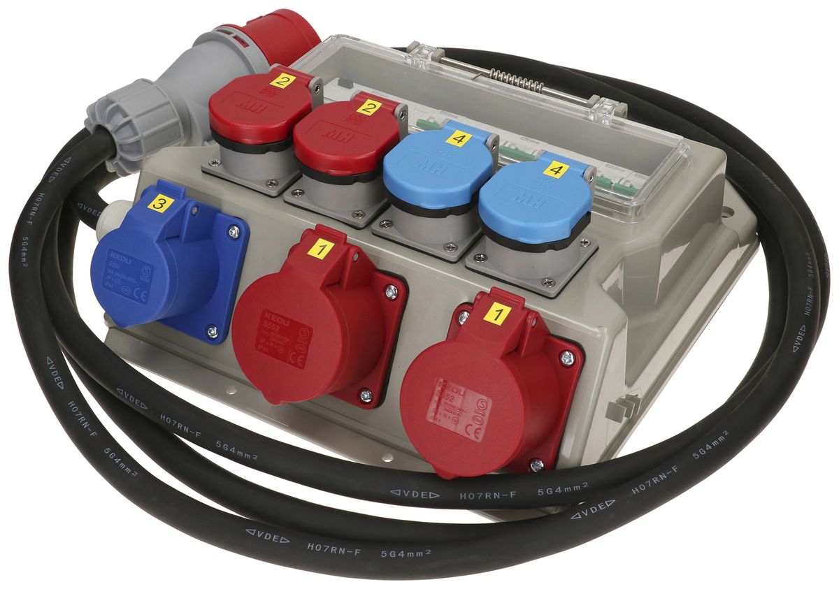 Stromverteiler MH 2×T23 2×T25 1×CEE16A 3L 2×CEE16A 5L 1×FI 4.5m CEE32