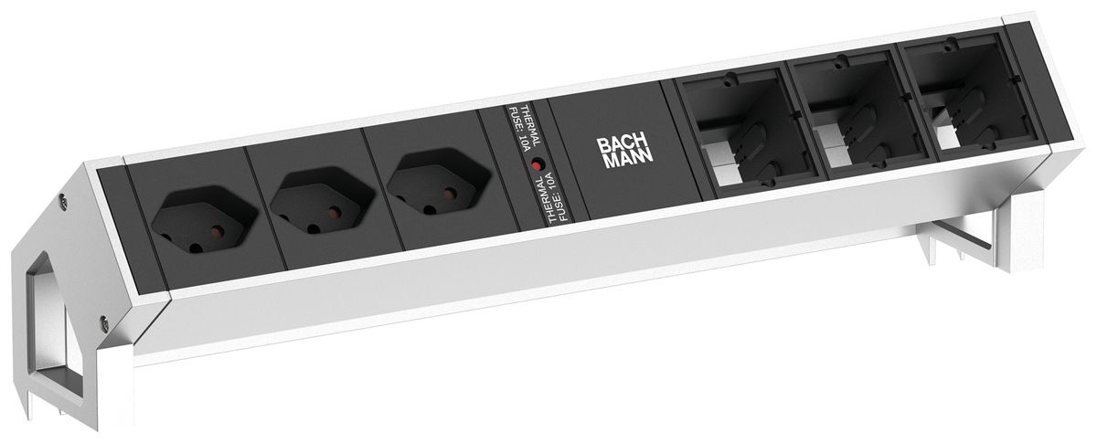 Prise multiple de table BACHMANN DESK 2 3×T13 3×CM 0.2m aluminium noir