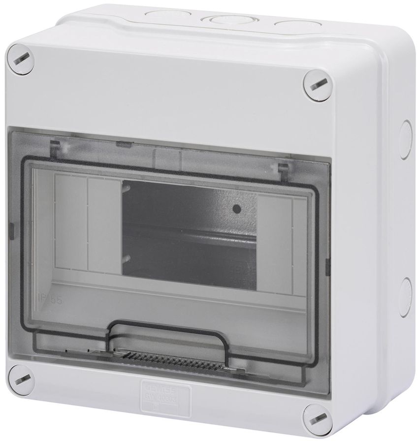 Tableau de distribution AP GEWISS 40CDK, 1 rangée 8UM, 180×180×98mm, IP55, gris