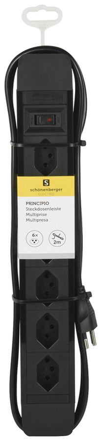 Presa multipla PRINCIPIO 6×tipo 13 orizzontale cavo 2m interruttore nero