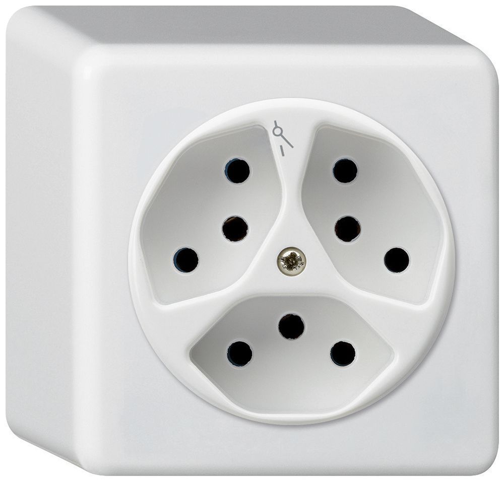 AP-Steckdose basico 3×Typ 13/1 weiss H=54mm