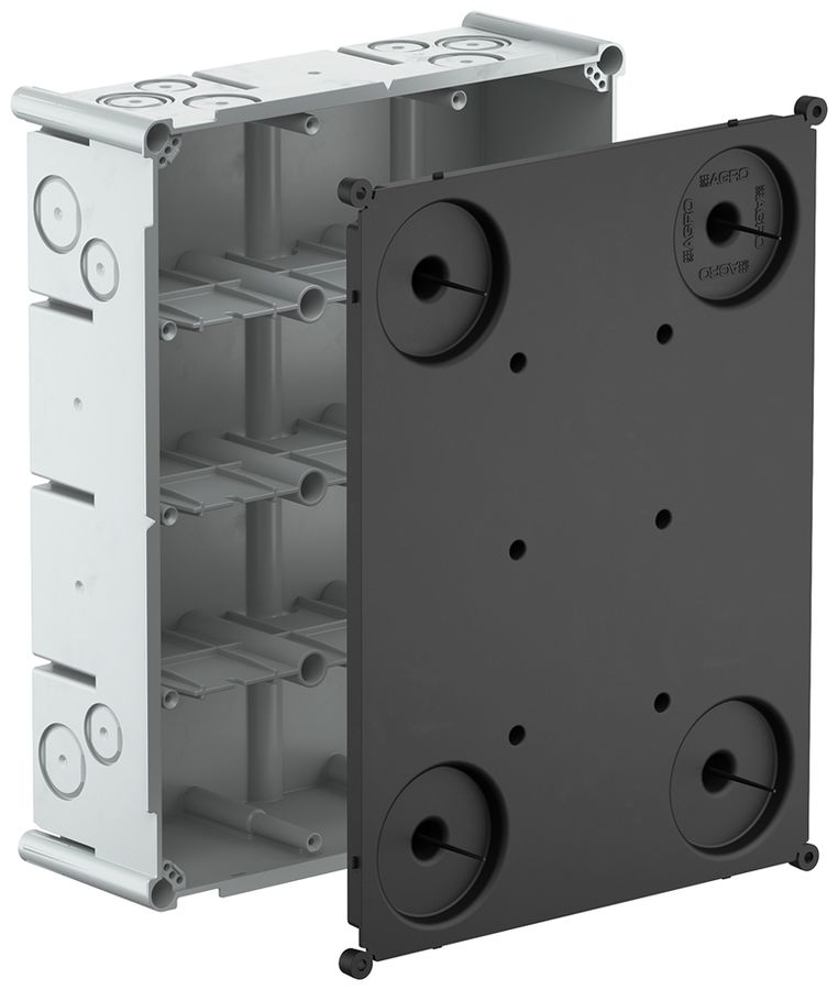 UP-Einlasskasten AGRO 4×3 650°C mit Schutzdeckel, M20/25, grau