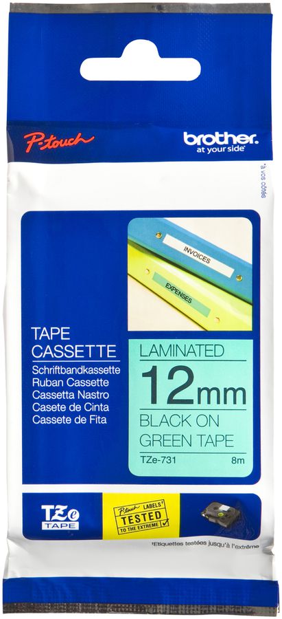 Cassette ruban Brother TZe-731 12mm×8m, vert/noir