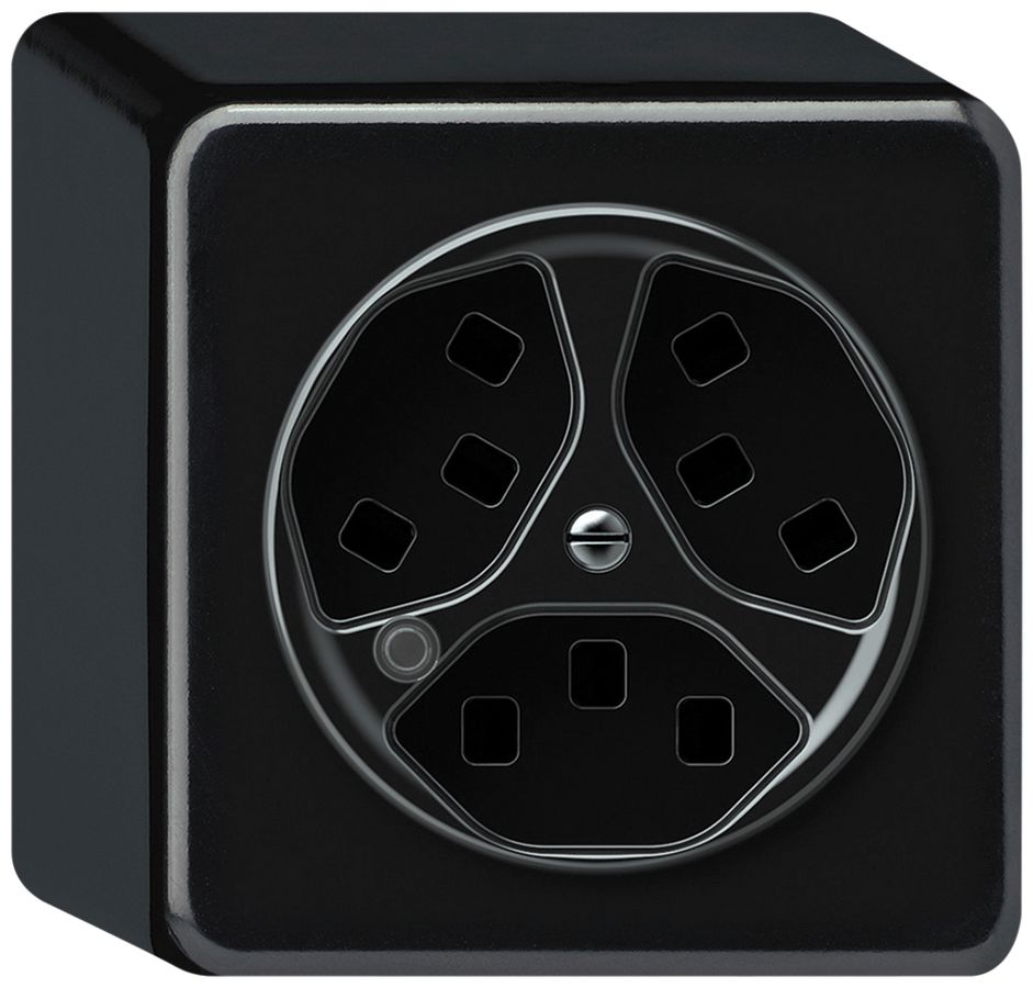 AP-Steckdose origin 3×Typ 23 bel.grün 16A 230V 88×88×54mm schwarz