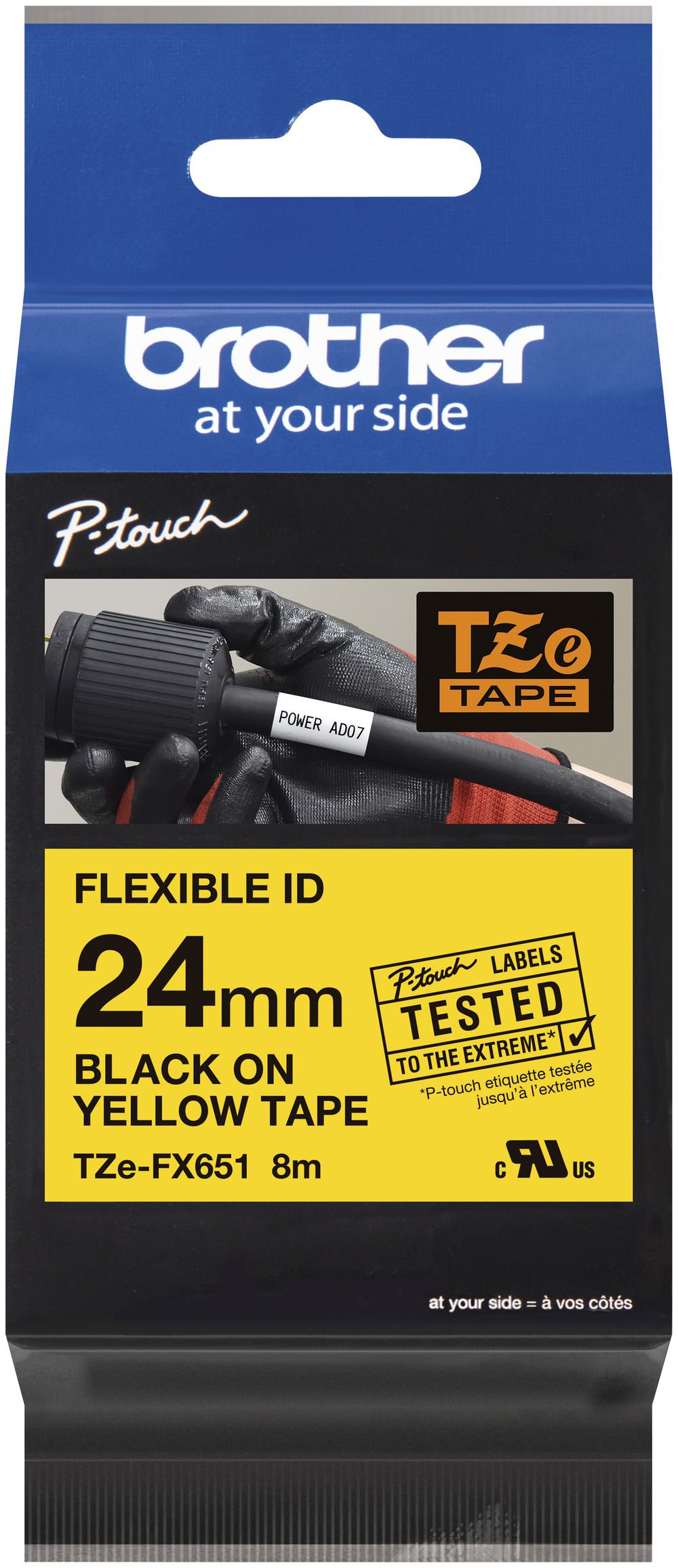 Cassette ruban TZe-FX 24mm×8m jaune