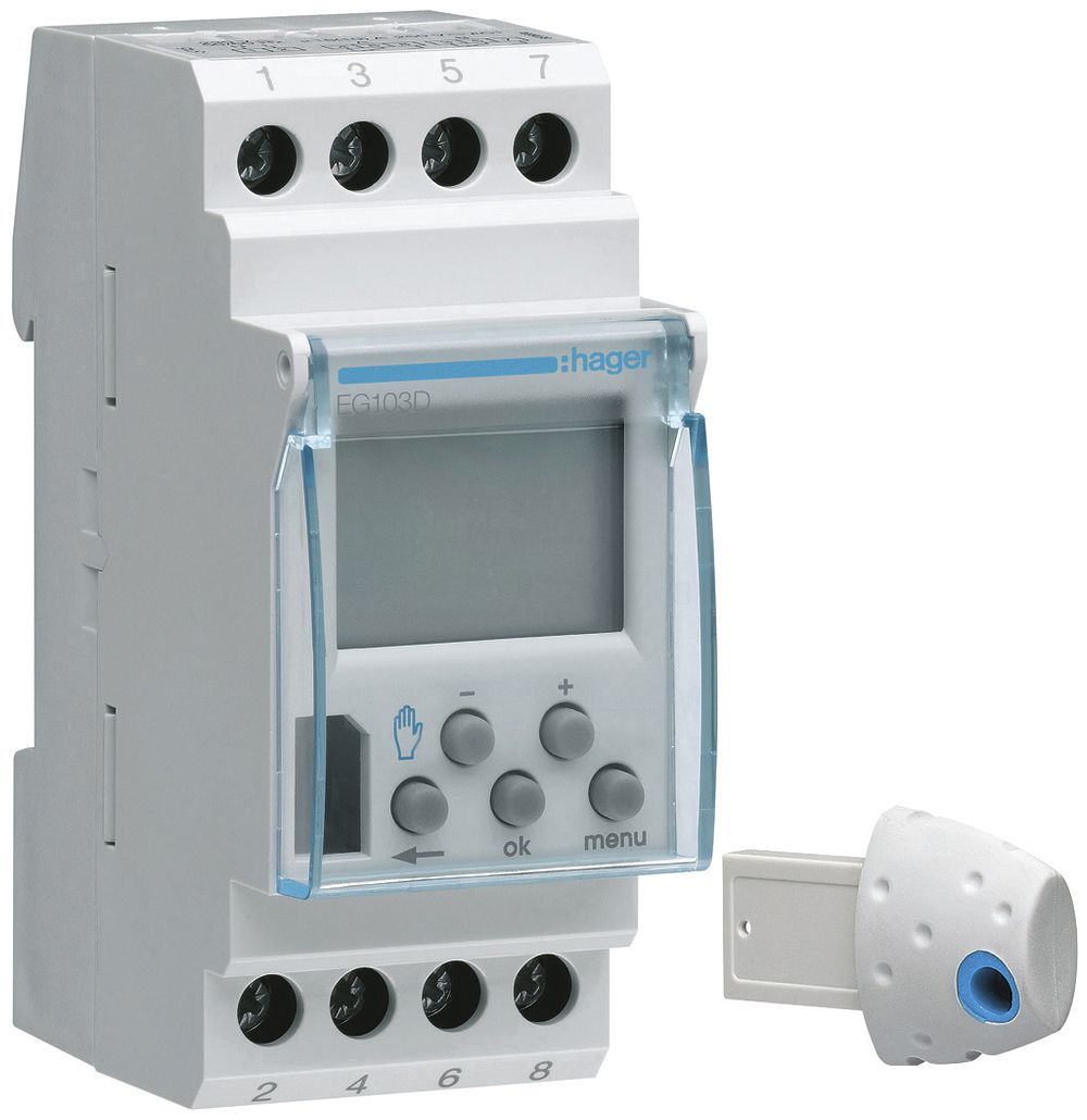 Timer Hager digitale settimanale 1 canale 1 invertitore 16A 2 UM sincro. EG001