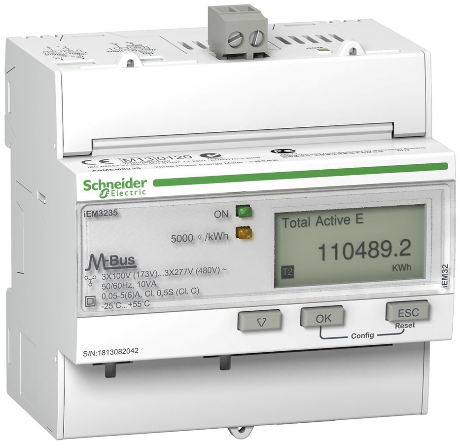 Compteur d'énergie AMD Schneider Electric iEM3235 MID 3P+N TC M-Bus imp./export