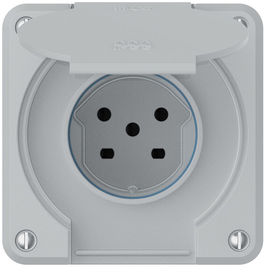 Steckdose robusto 1×Typ 15 IP55 hellgrau