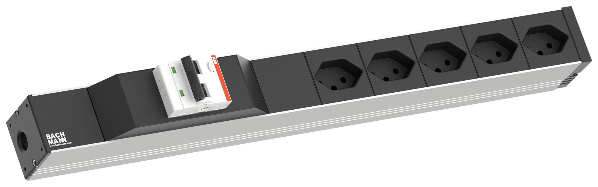 Prise multiple 19" BACHMANN 5×T13 3m protection complète des appareils 1UH noir