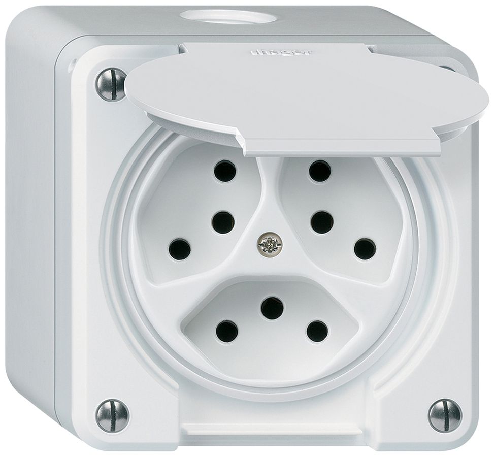 AP-Steckdose robusto 3×Typ 13 weiss