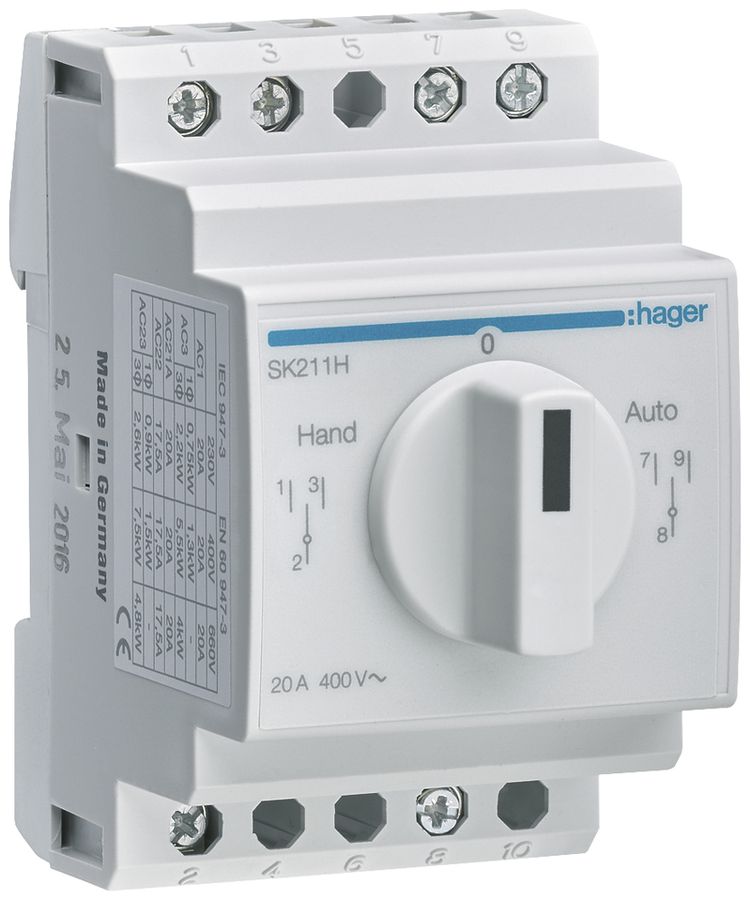 Interruttore rotativo AMD Hager 20A 400V 0Ch 0R 2 invertitore 3UM Hand-0-Auto