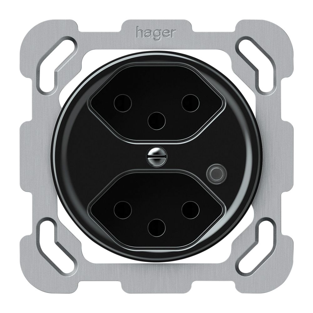 Prise ENC origin 2×type 13 lum.vert 10A 230V 77×77mm noir