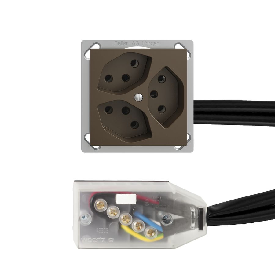 EB-Steckdose EDIZIOdue 3×T13 L2 coffee für Flachkabel Technofil