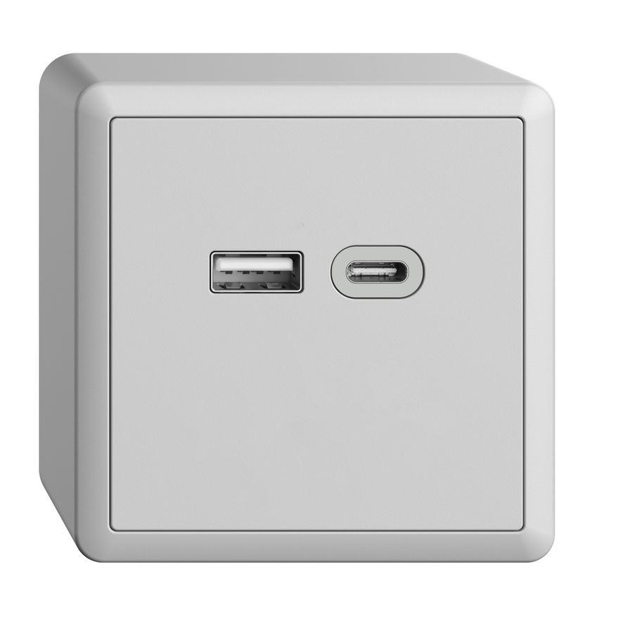 AP-Steckdose USB 18W Typ A + Typ C Feller EDIZIOdue FX54 230V 3600mA hellgrau