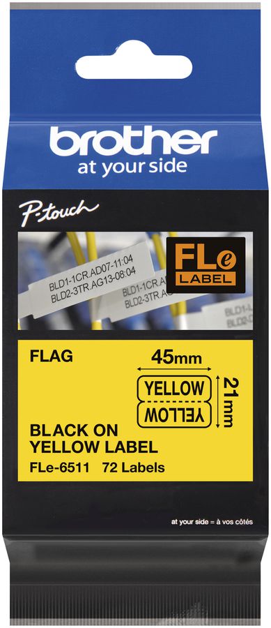 Cassetta nastro Brother FLE-6511 45×21mm×72 pezzi giallo/nero