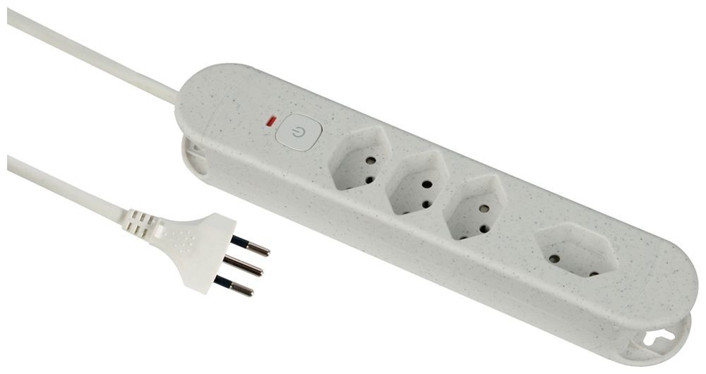 Prise multiple Re:Life 10A avec interrupteur EN/HORS 4×T13 1.8m blanc