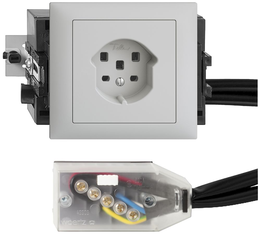 Prise INC EDIZIOdue T25 16A gris clair 53mm pour câble Technofil