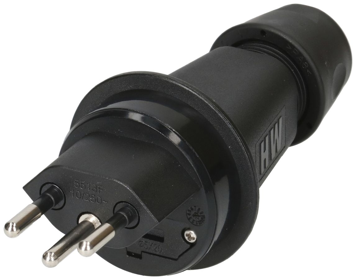 Stecker Typ 13 MAX HAURI 10A 250V mit Sicherung Ø5×20mm IP55 schwarz