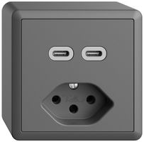 Prise AP USB 2×type C + type 13 Feller EDIZIOdue FX54 230V 3000mA gris foncé