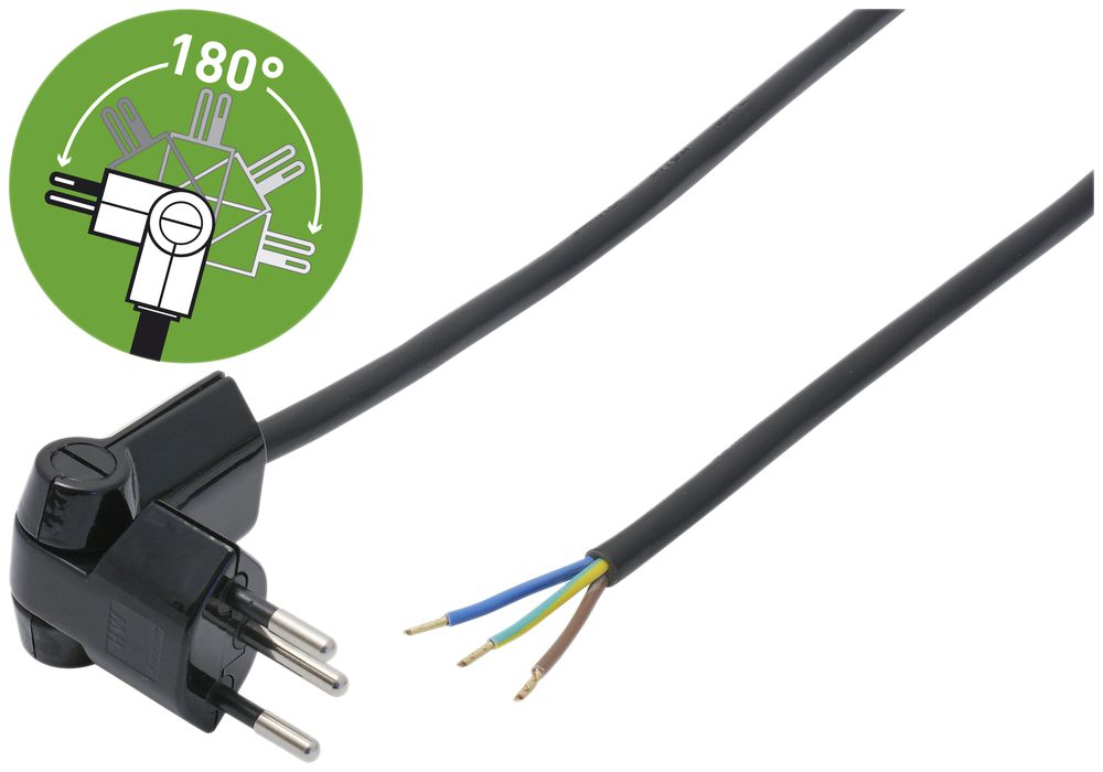 Apparatekabel Td 3×1mm² 5m schwarz 180° Klapp-Stecker T12