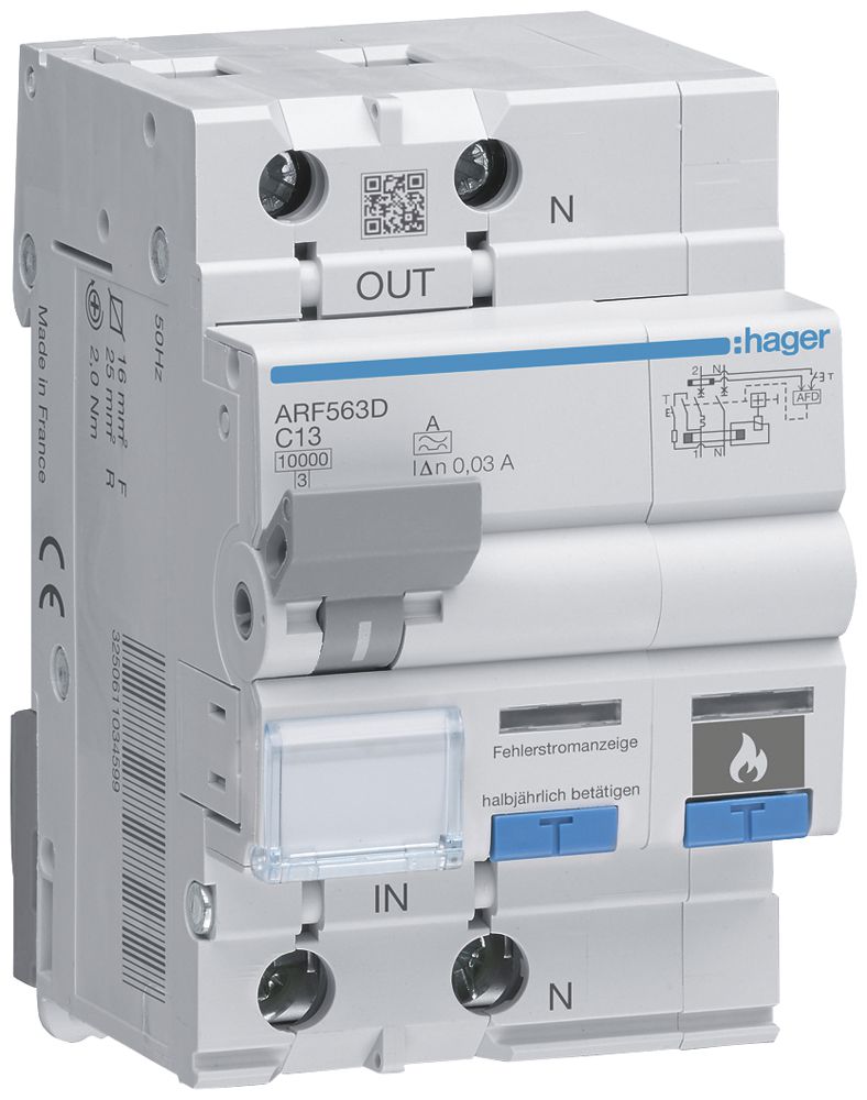 Brandschutzschalter Hager AFDD+FI/LS-Schalter, 1P+N 10kA C13A 30mA Typ A