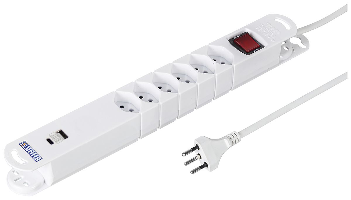 Prise multiple Steffen VARIABL magnét. 6×T13 1×USB-A 1×USB-C interrupteur 3m bc