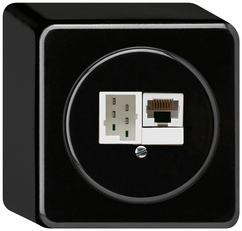 AP-Anschlussdose basico 1×RJ45u+1×TT83 schwarz
