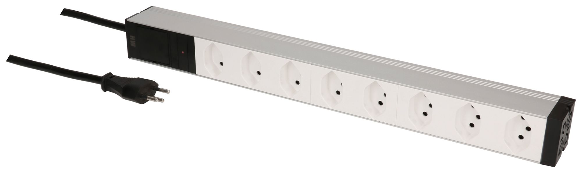 Prise multiple 19" MH maxCONNECT 8×T13 1UH Td 3×1.5mm² 3m blanc/aluminium
