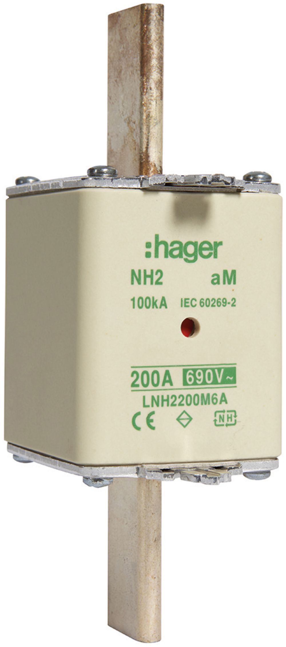 Fusible HPC Hager DIN2 690VAC 200A aM avertisseur double inoxydable