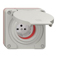 NUP-Steckdose NEVO, 1×T15, IP55 gemäss SN 441011, m.roter Dichtung, lichtgrau