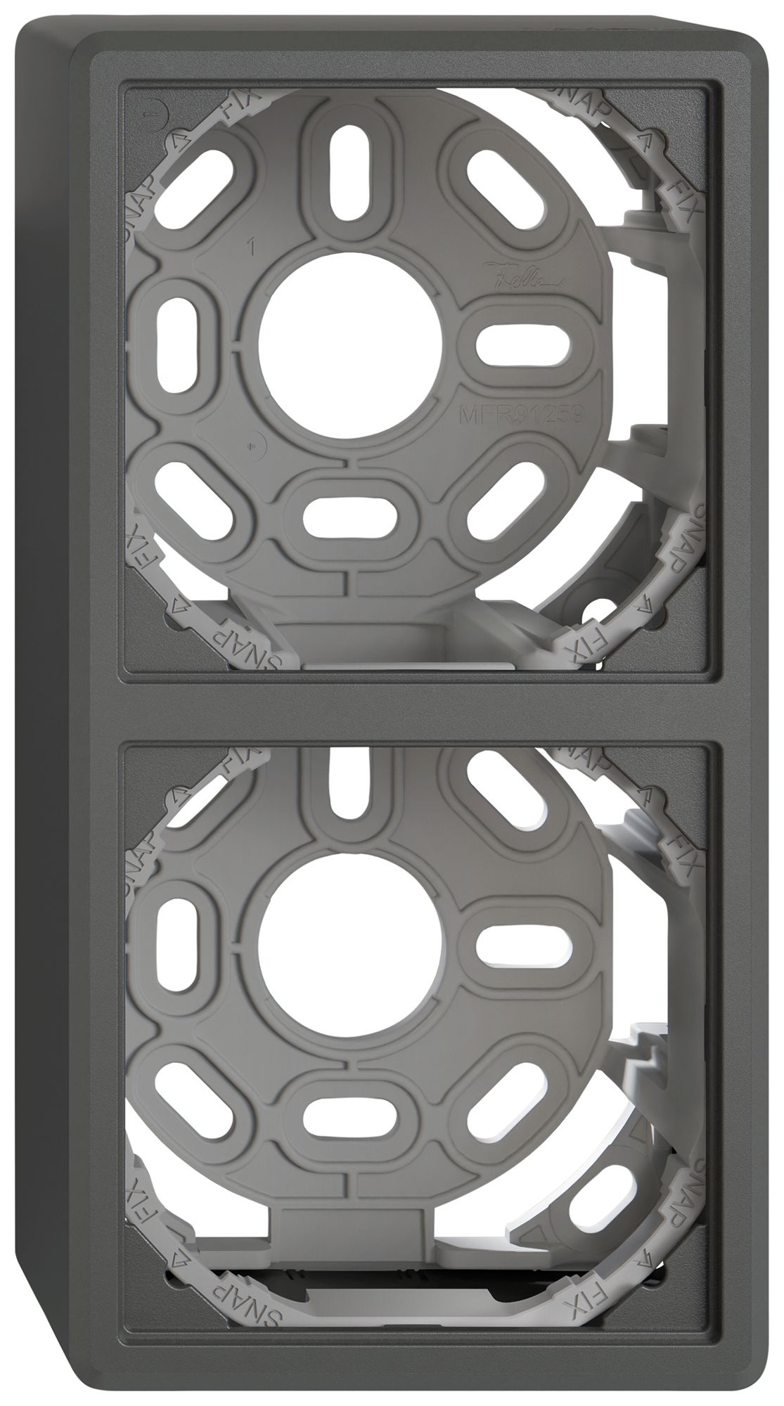 AP-Kappe EDIZIO.liv SNAPFIX® mit Befestigungsbügel für 2 Apparate dunkelgrau