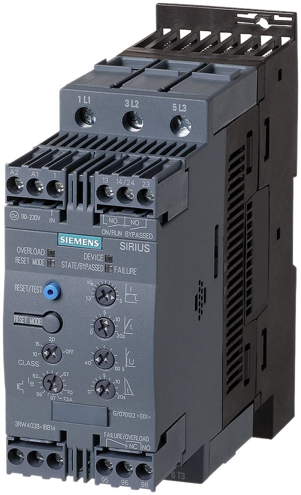 Sanftstarter Siemens SIRIUS 3RW40 S2 72A 37kW ON/OFF, Us=24VUC
