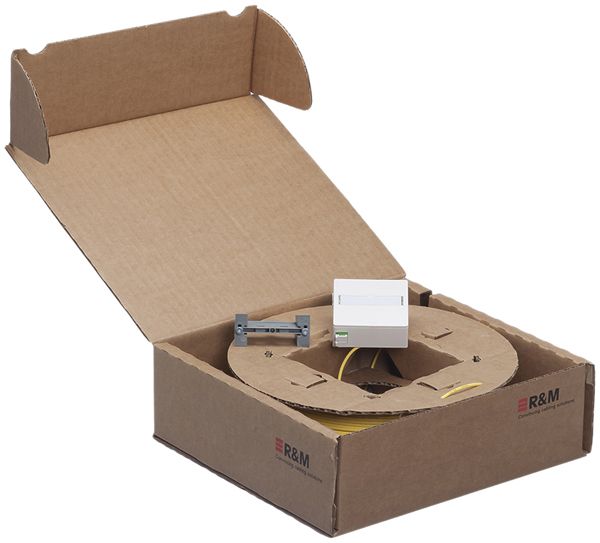 FTTH-Kit R&M, Dose 60×60mm ws mit 2×LC/d, 4×OS2-G657A auf 4×LC-APC 30m