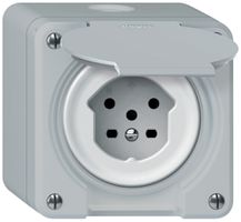 AP-Steckdose robusto 1×T15 10A 400V 86×86mm IP21 grau