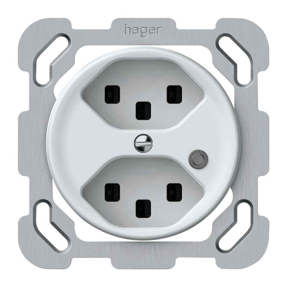 UP-Steckdose origin 2×Typ 23 bel.grün 16A 230V 77×77mm weiss