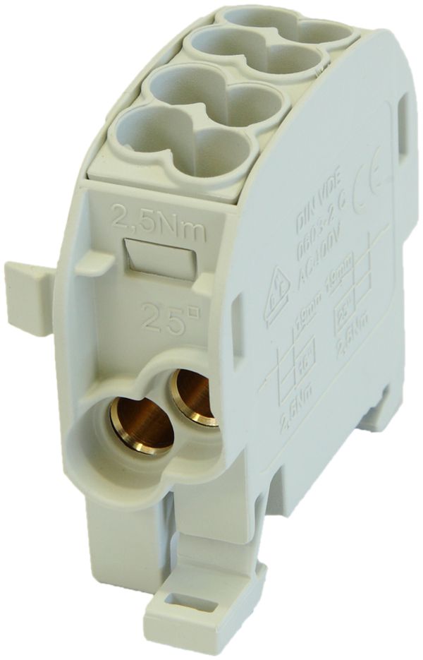Verteilerblock Typ C 2×25/2×16mm² 100A Alu-CU grau