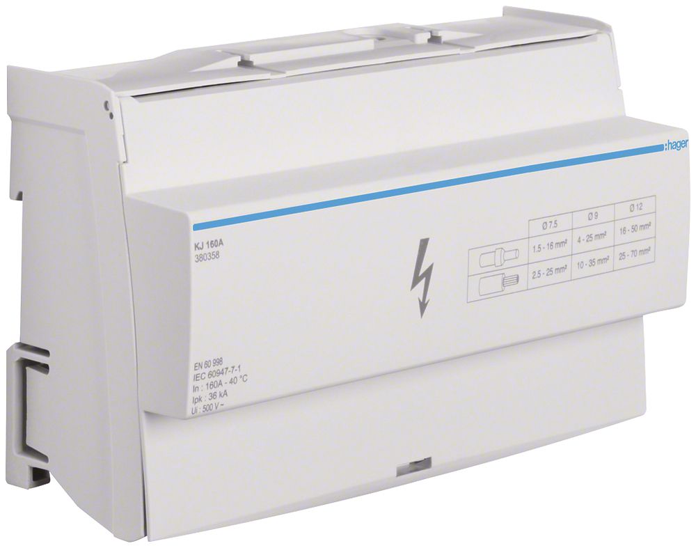 Distributore a barra ottone Hager 160A 4P 2.5…70mm² 162×96×44mm