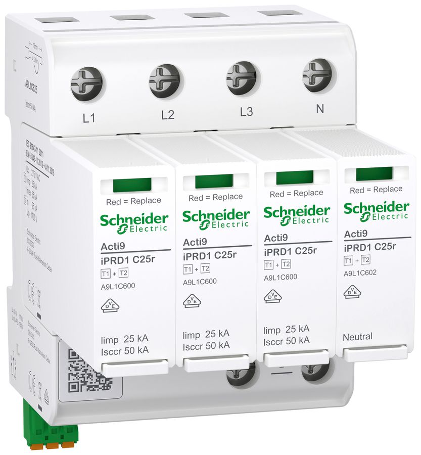 Scaricatore combinato Acti9 iPRD1 compatto T1+2 4P Iimp 25kA s.corr.dispersione