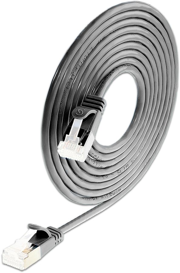 SLIM Patchkabel: 2m, schwarz, 60-Pack Cat.6A, U/FTP, LSOH, Klinke unbrechbar