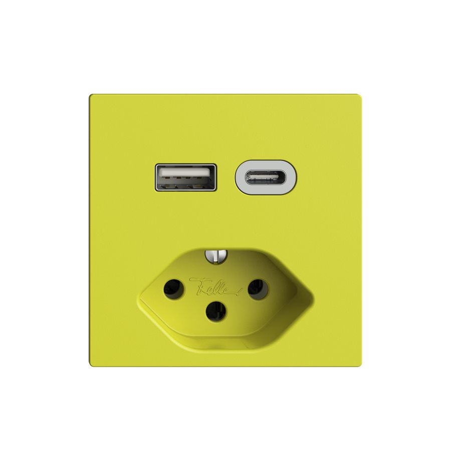 Prise USB type A+C + type 13 Feller EDIZIOdue F 230V 3000mA lemon
