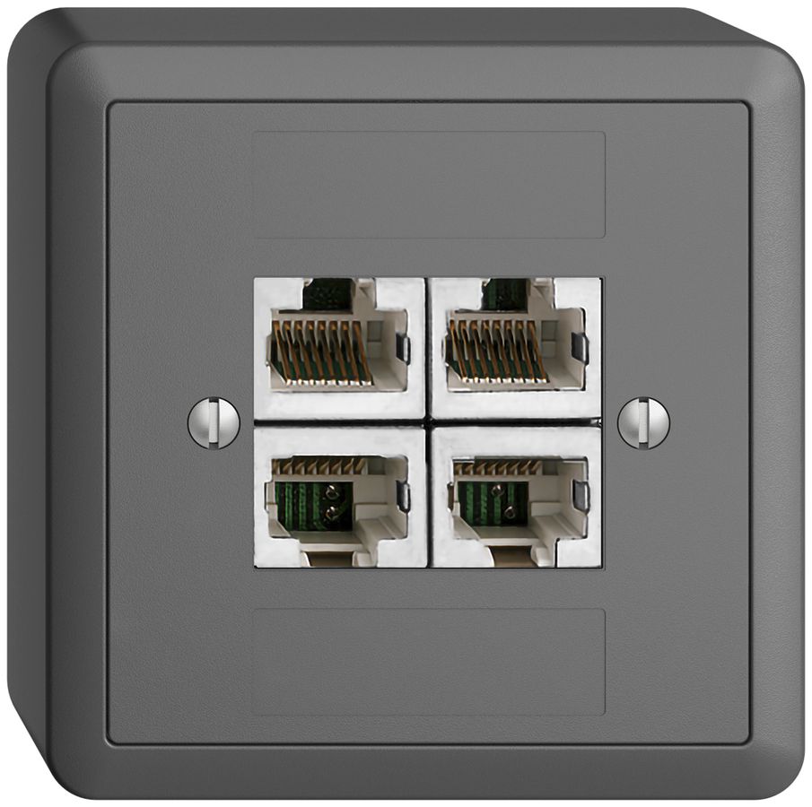 AP-Dose 4×RJ45/s 4P getr. EDIZIOdue dunkelgrau ITplus