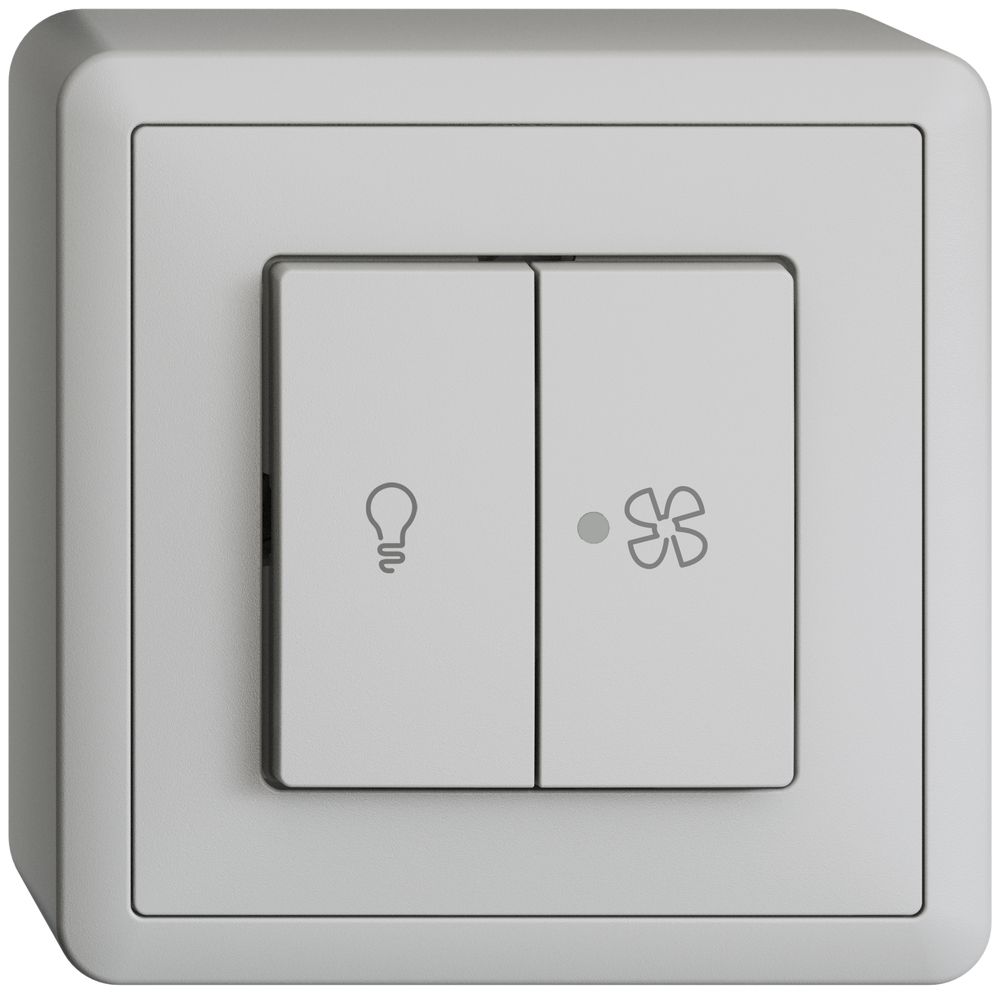 Interruttore AP per luce e ventilaz. EDIZIOdue grigio chiaro, LED giallo