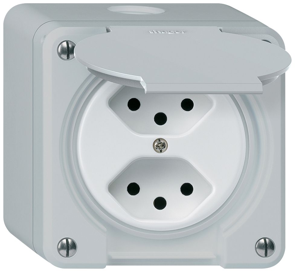 AP-Steckdose robusto 2×Typ 13 grau