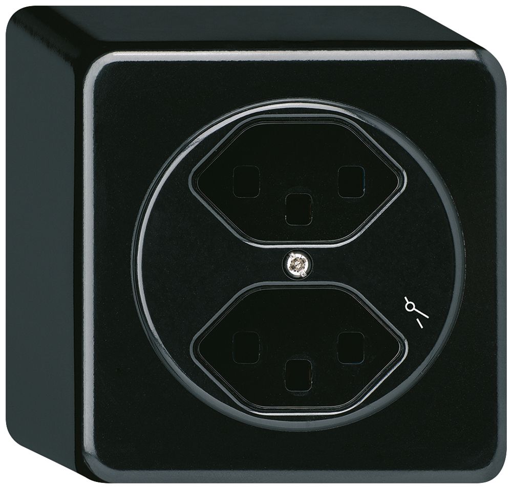 AP-Steckdose Hager basico 2×Typ 23 1×S Q schwarz