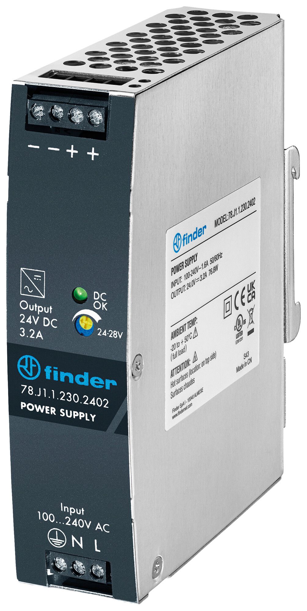 Alimentazione a commutazione INS FINDER 78.J1 100…240VAC 140…338VDC 24V 3.2A 77W